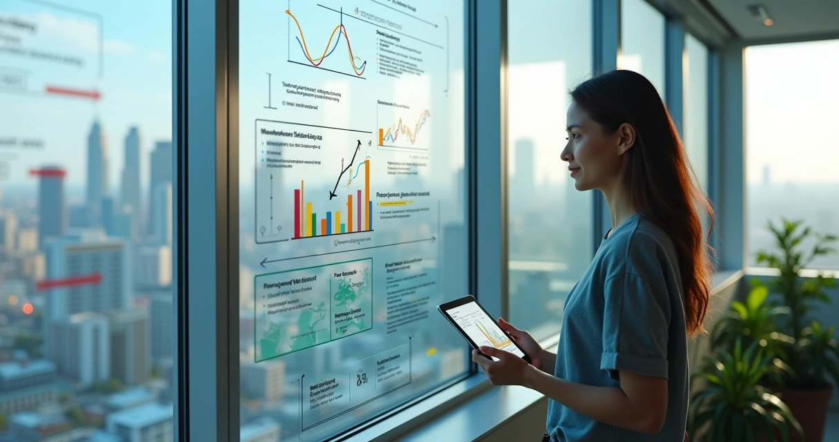 Pessoa tomando decisões estratégicas com dados e IA ao fundo 