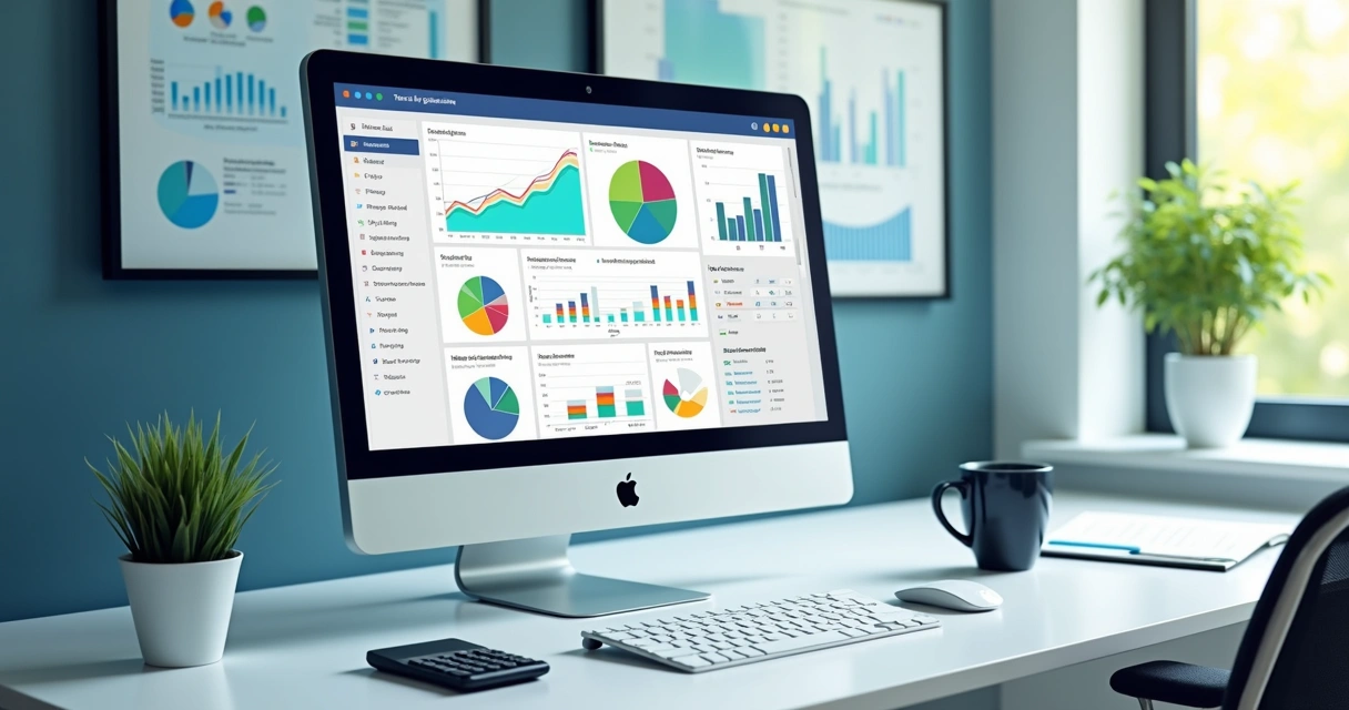 Computador com gráficos digitais e cálculo fiscal 