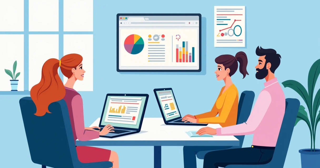 Equipe de comunicação digital otimizando estratégia para imprensa local 