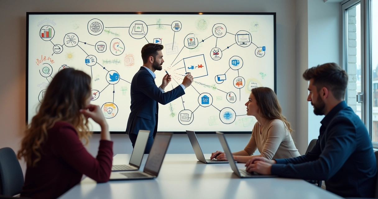 Time de marketing planeja integração de conteúdo e mídia 