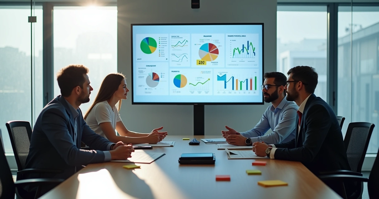 Como Gerar Leads Qualificados Usando Dados Cadastrais 2 Executivos reunidos analisando dados em uma sala de reuniões moderna