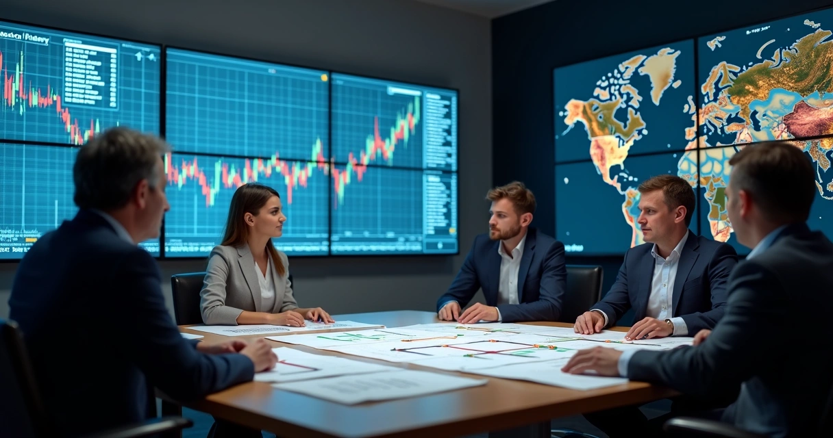 Equipe analisando estratégias de hedge para commodities