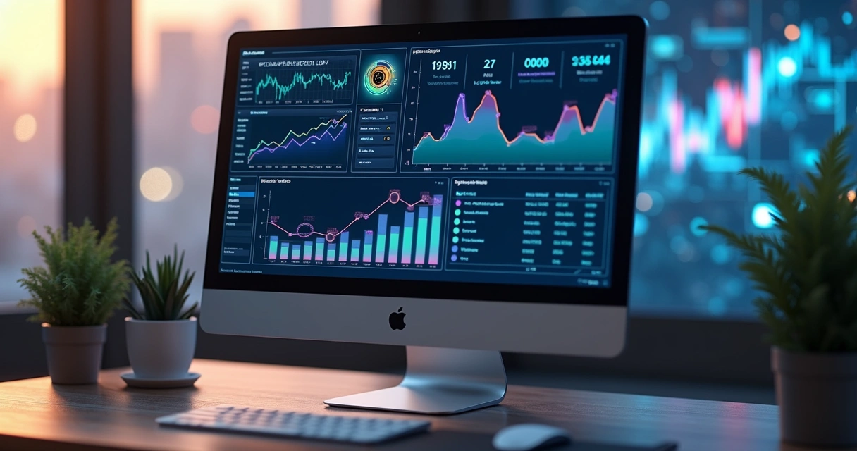 Tela de computador exibindo gráficos de campanhas de anúncios pagos com indicadores de desempenho como CPC e ROAS 