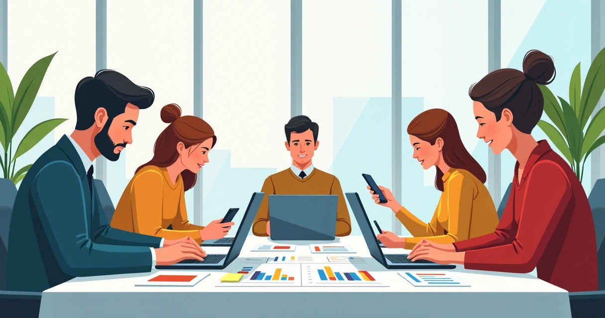 Equipe trabalhando em estratégia de site mobile 