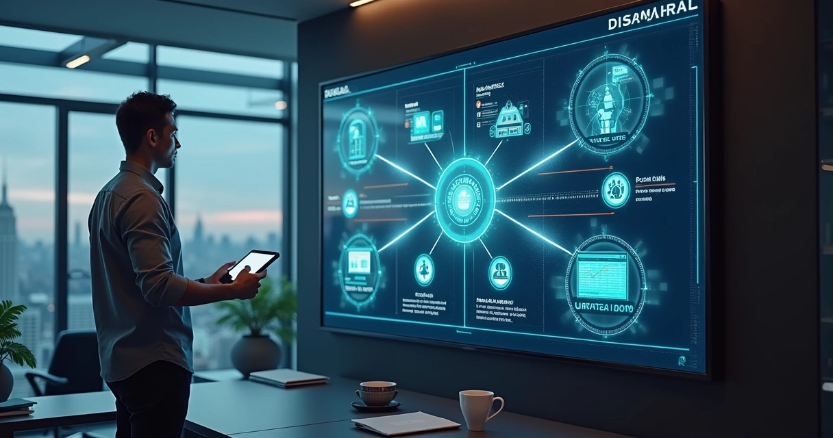 Gestor analisando estratégia omnichannel com vários canais de venda conectados em tela grande 