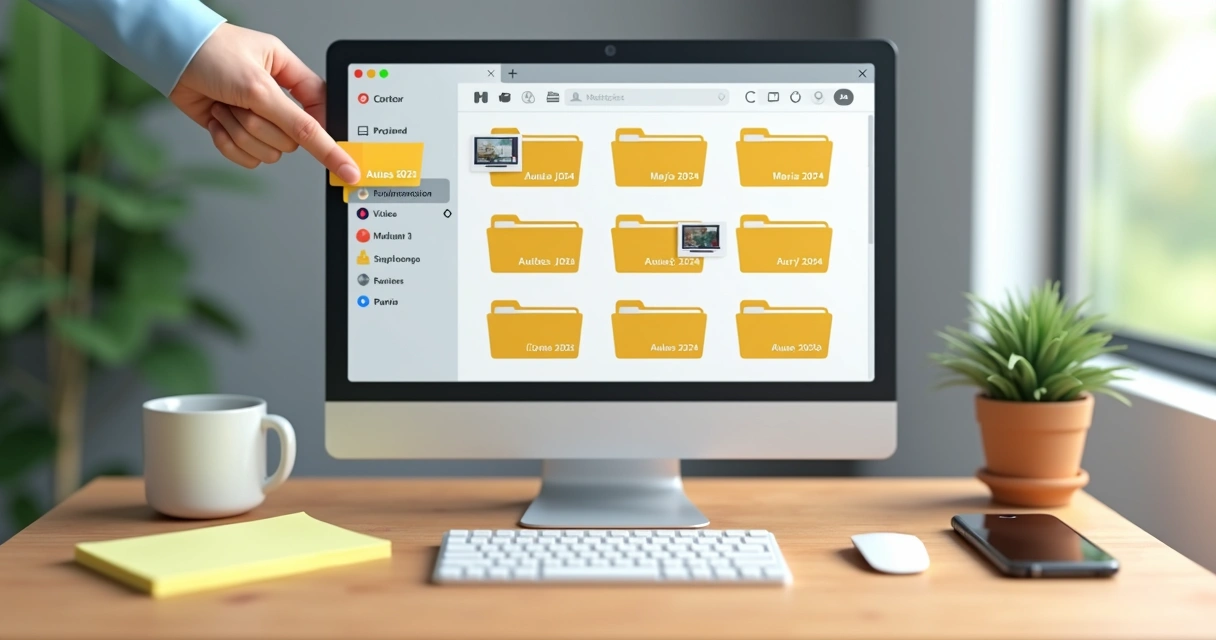 Organização de arquivos de vídeo em diferentes pastas vistas em tela de computador