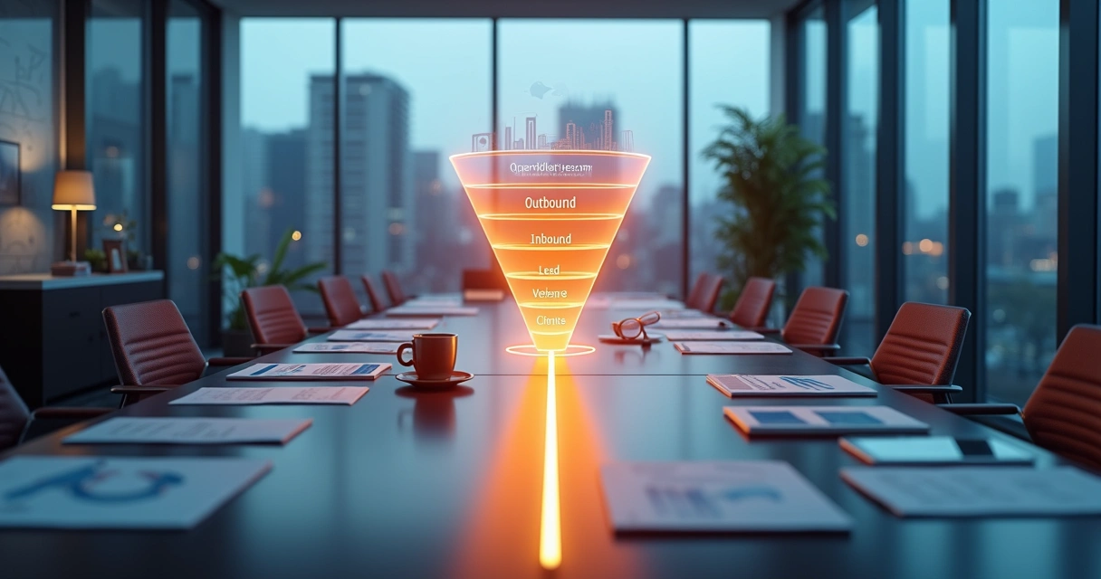 Comparação visual entre estratégias outbound e inbound em vendas B2B 