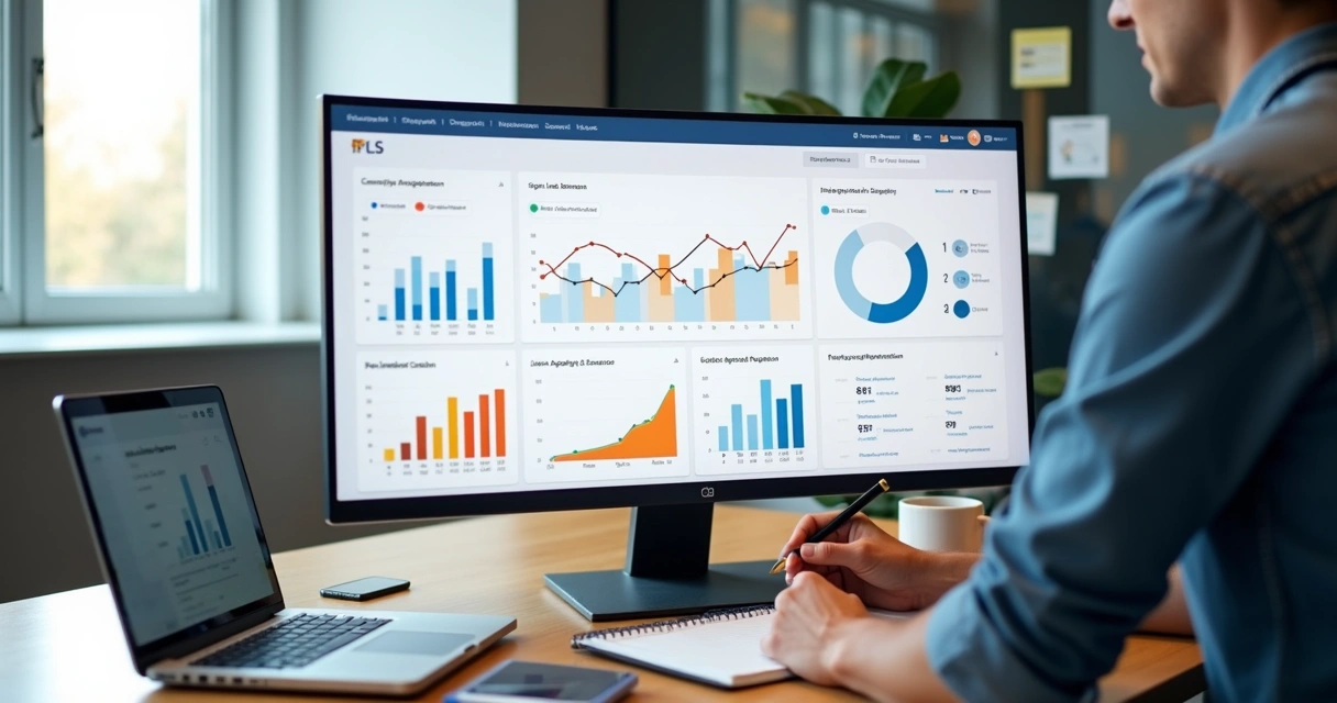Dashboard de SaaS mostrando crescimento de produto guiado por gráficos e usuários interagindo 