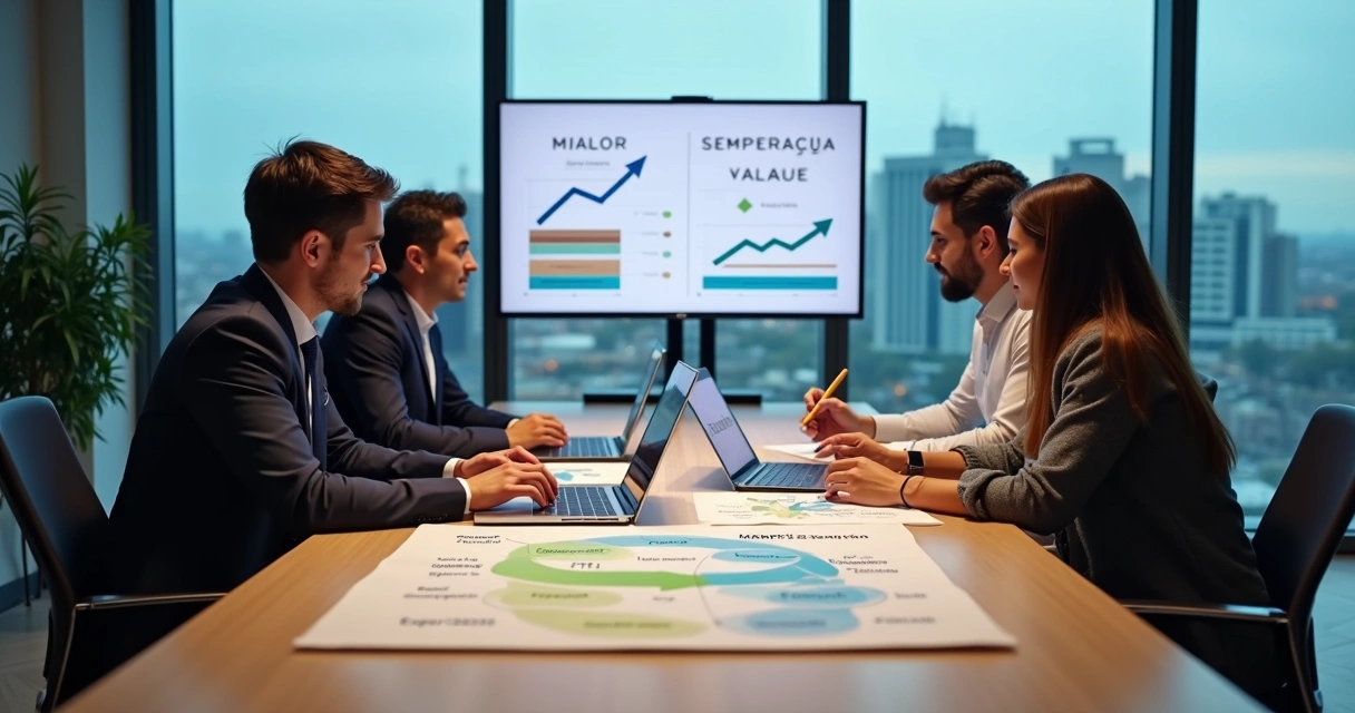 Equipe de serviços planejando estratégias de posicionamento em reunião de negócios 