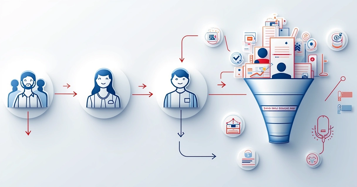 Fluxo de leads de site sendo desanonimizados e enriquecidos, conectando ao funil de vendas 