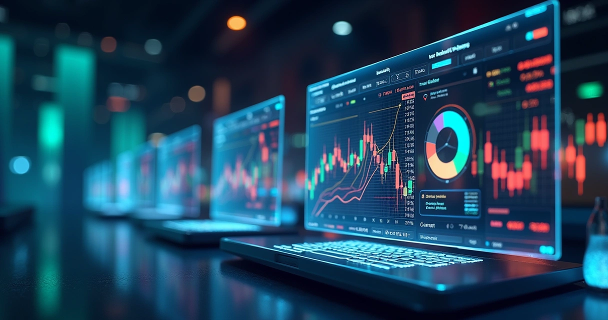 Interface digital mostrando gráficos de rebalanceamento de criptomoedas em múltiplas exchanges com inteligência artificial 