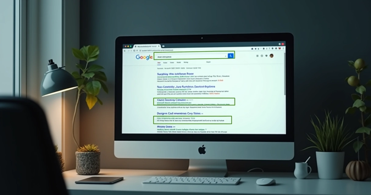 Página de resultados de busca destacando site no topo.