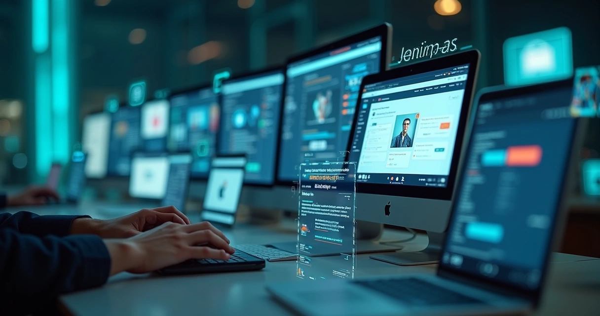 Fluxo digital com passos para automação de blog e IA em ambiente de trabalho 