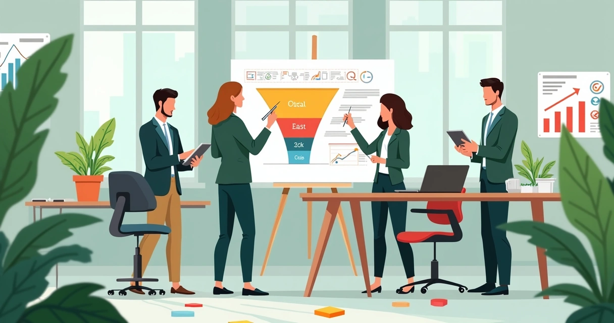 Equipe trabalhando em estratégias digitais em um escritório moderno 