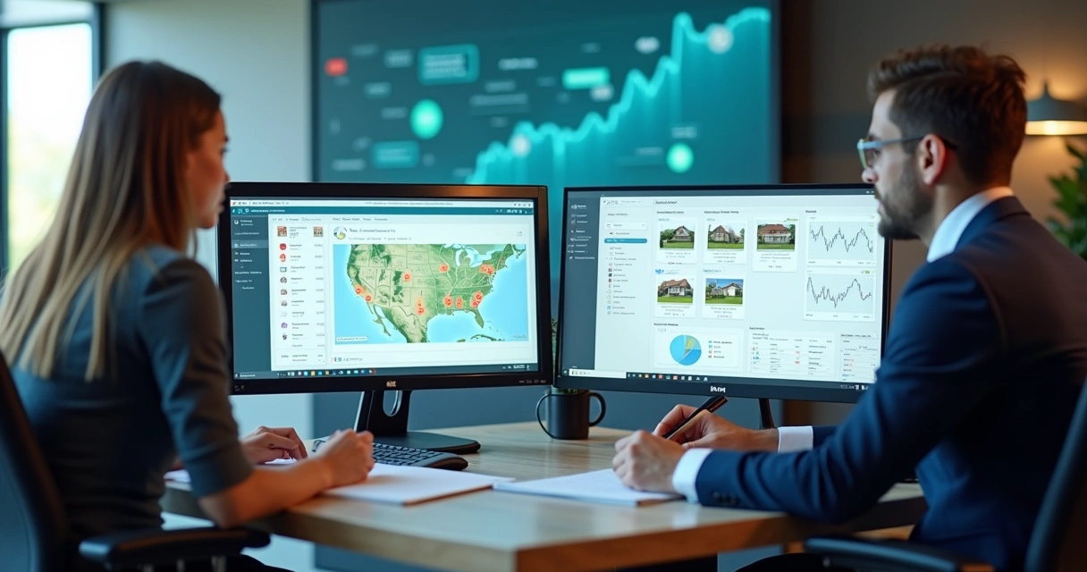 Investidor iniciante e profissional analisando imóveis de leilão na mesma tela 