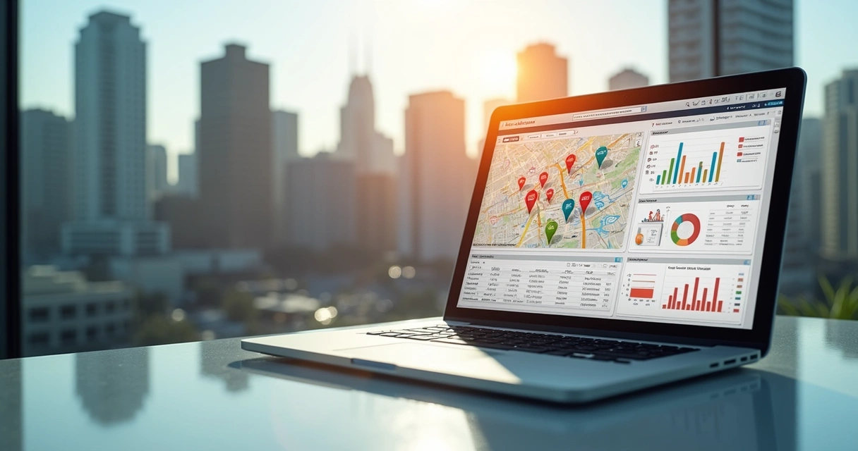 Mapa de uma cidade com marcadores indicando diferentes bairros 