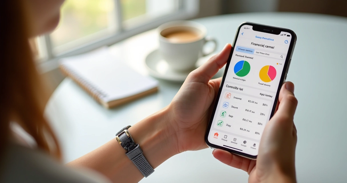Pessoa conferindo orçamento simples em app de planejamento financeiro 