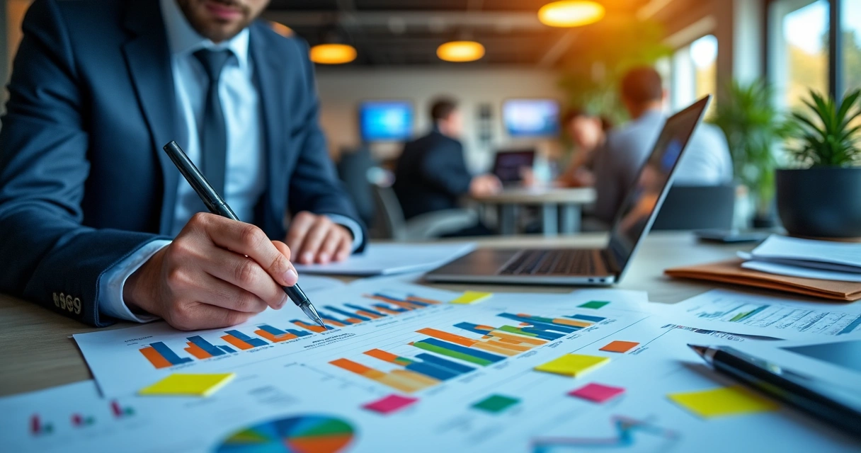 Profissional analisando gráficos de competências em ambiente moderno 