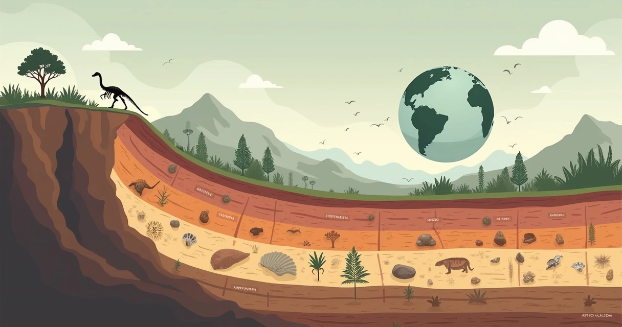 Camadas de rochas com fósseis em cortes verticais