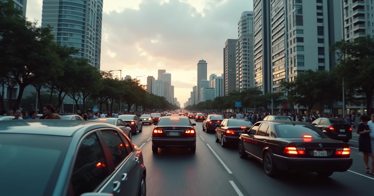 Trânsito intenso em uma grande cidade brasileira, expressão de estresse nas pessoas 