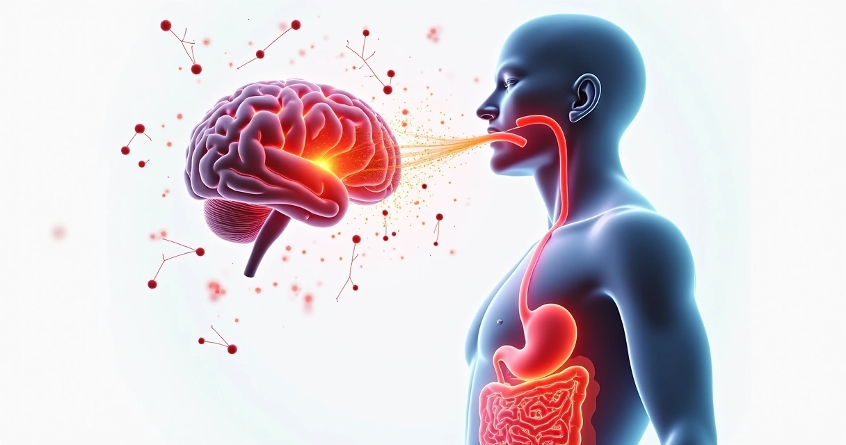 Gráfico mostra relação entre cérebro e sistema digestivo, com áreas de destaque em vermelho 