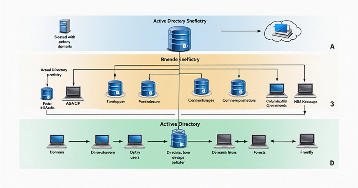 Esquema hierárquico do Active Directory com domínios, árvores e florestas 