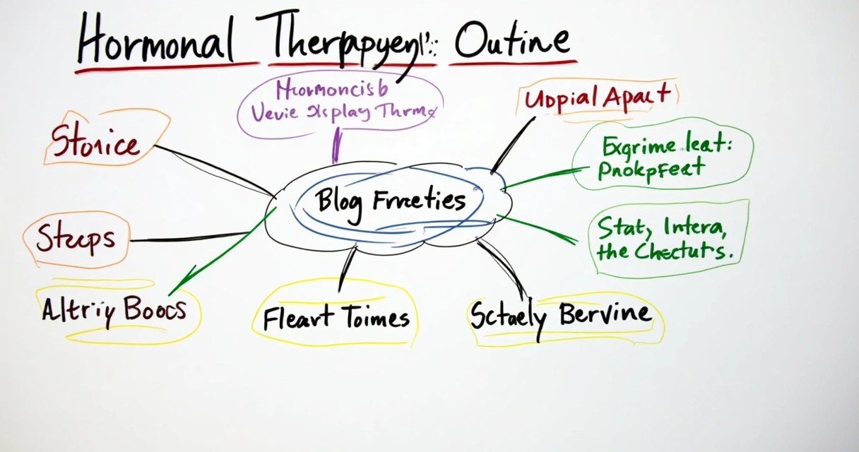 Esboço visual de post sobre reposição hormonal, mostrando tópicos organizados em um quadro branco 