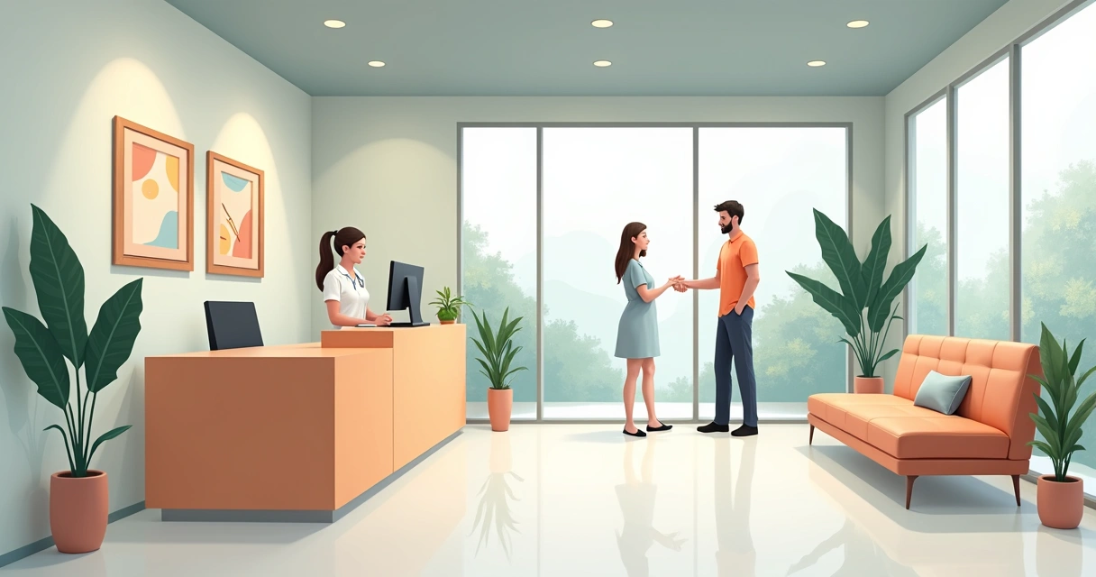 Recepção acolhedora e moderna de clínica de estética em Taguatinga