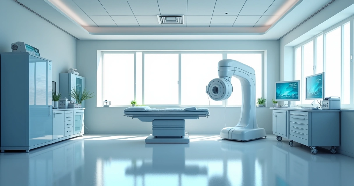 Sala moderna de clínica médica equipada para exames diagnósticos 