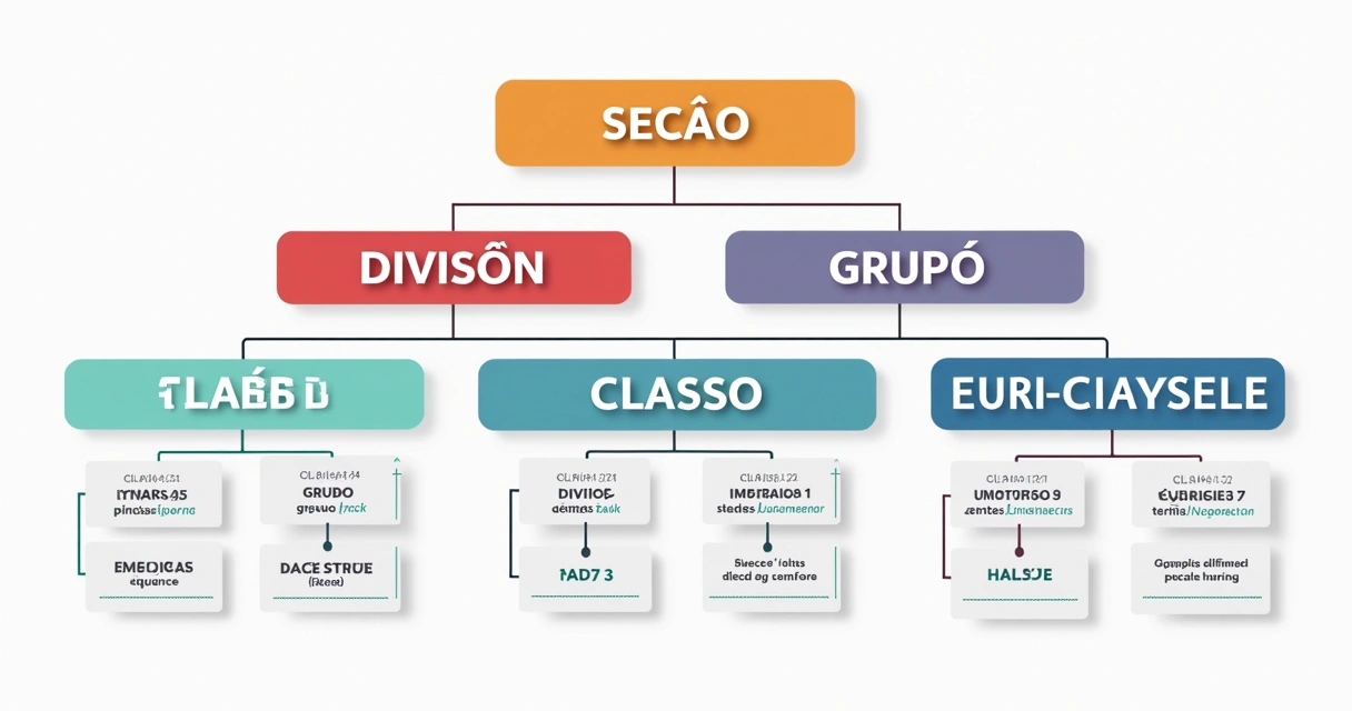 Organograma colorido mostrando a estrutura hierárquica do código CNAE 