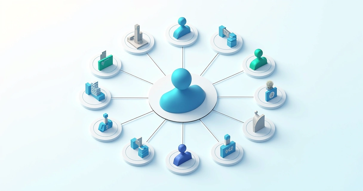 Diagrama mostrando conta principal e diversas subcontas conectadas, cada uma com saldos separados 