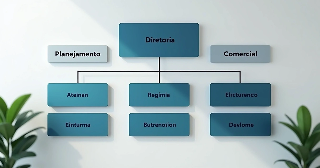 Quadro visual com blocos do organograma da diretoria de uma agência digital 