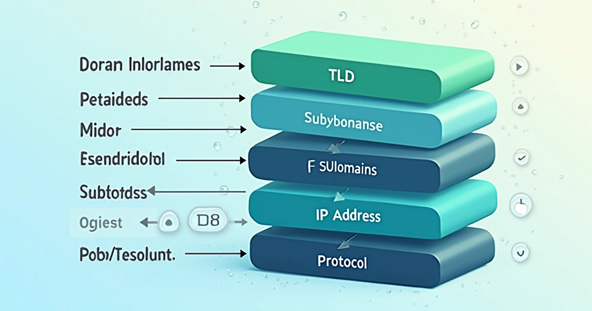 Infográfico mostrando a estrutura de um domínio de site com nome, extensão e subdomínio