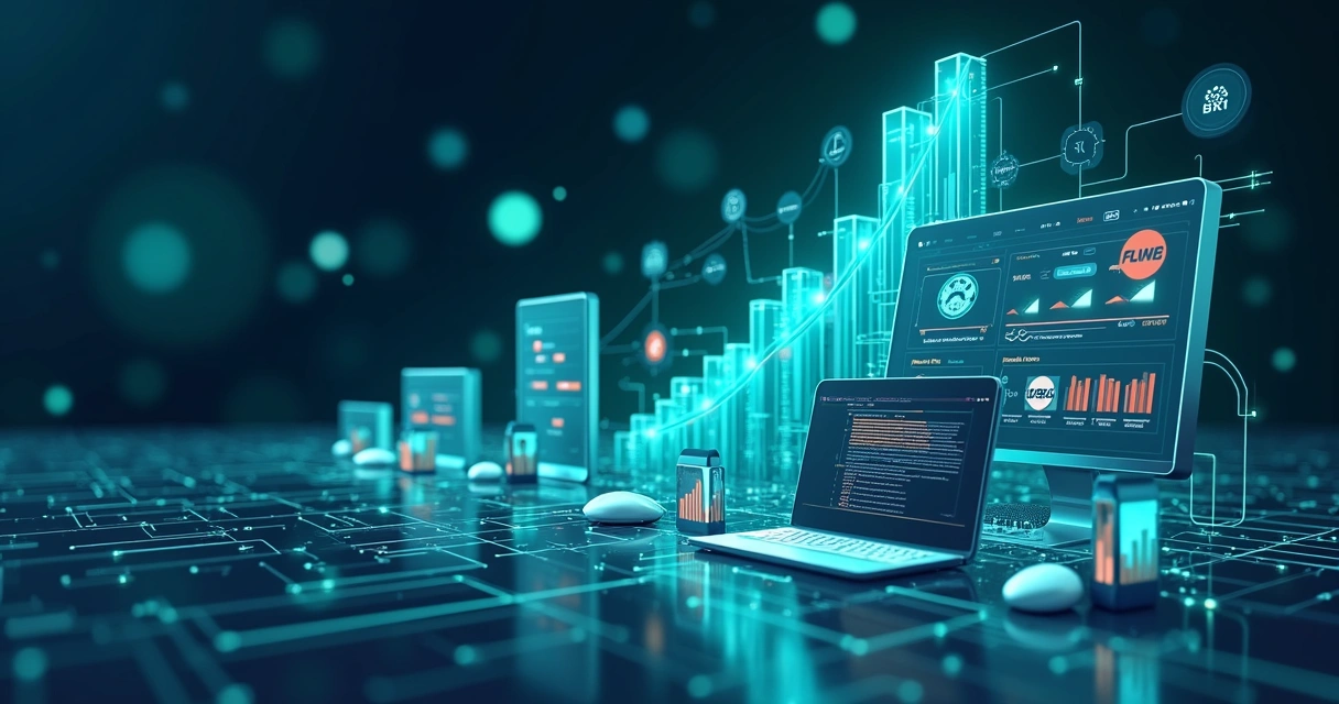 Fluxo digital de pagamentos escaláveis crescendo em gráfico 