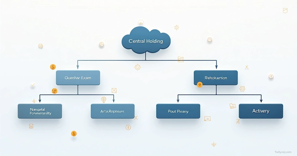 Diagrama mostrando estrutura de holding com diferentes empresas controladas 