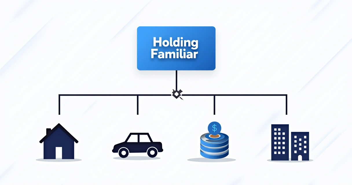 Organograma simples mostrando bens sob controle de uma holding familiar 