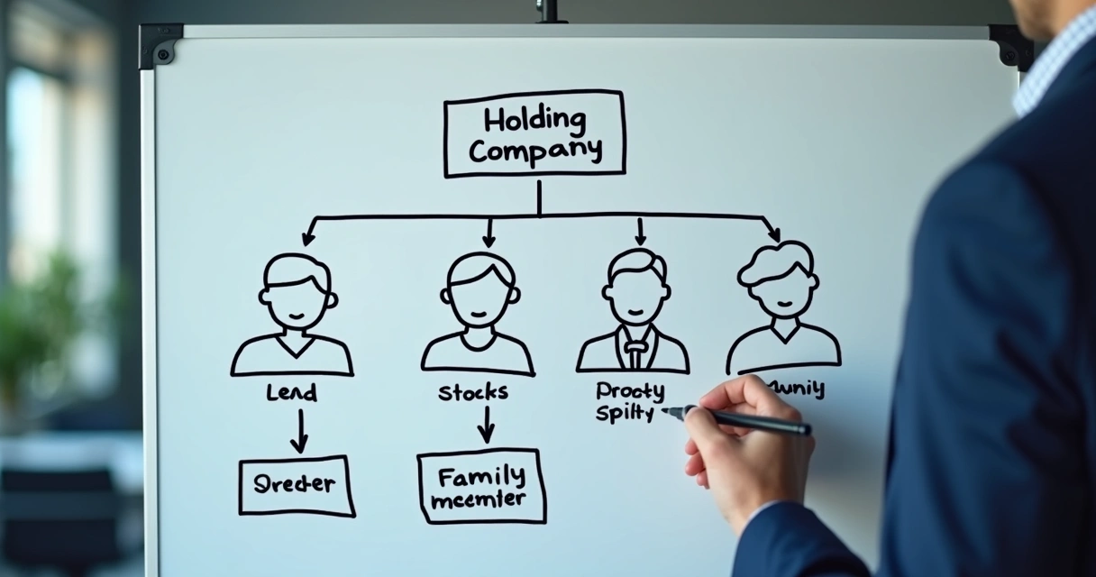 Diagrama simples da estrutura de uma holding patrimonial e familiares ligados a ela 