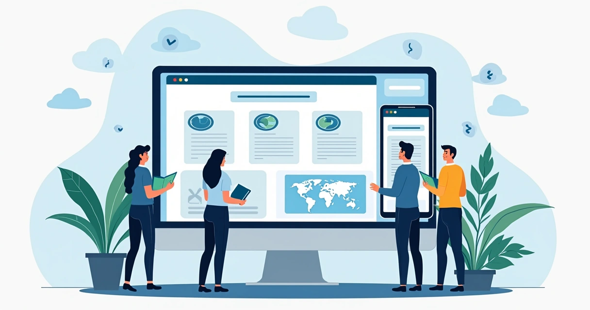 Ilustração de estrutura de landing page para franquia em desktop e celular 