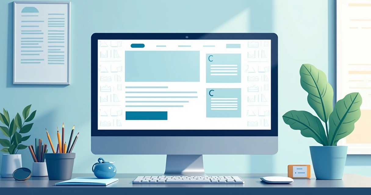 Estrutura visual de landing page com blocos de headline, benefícios e formulário 