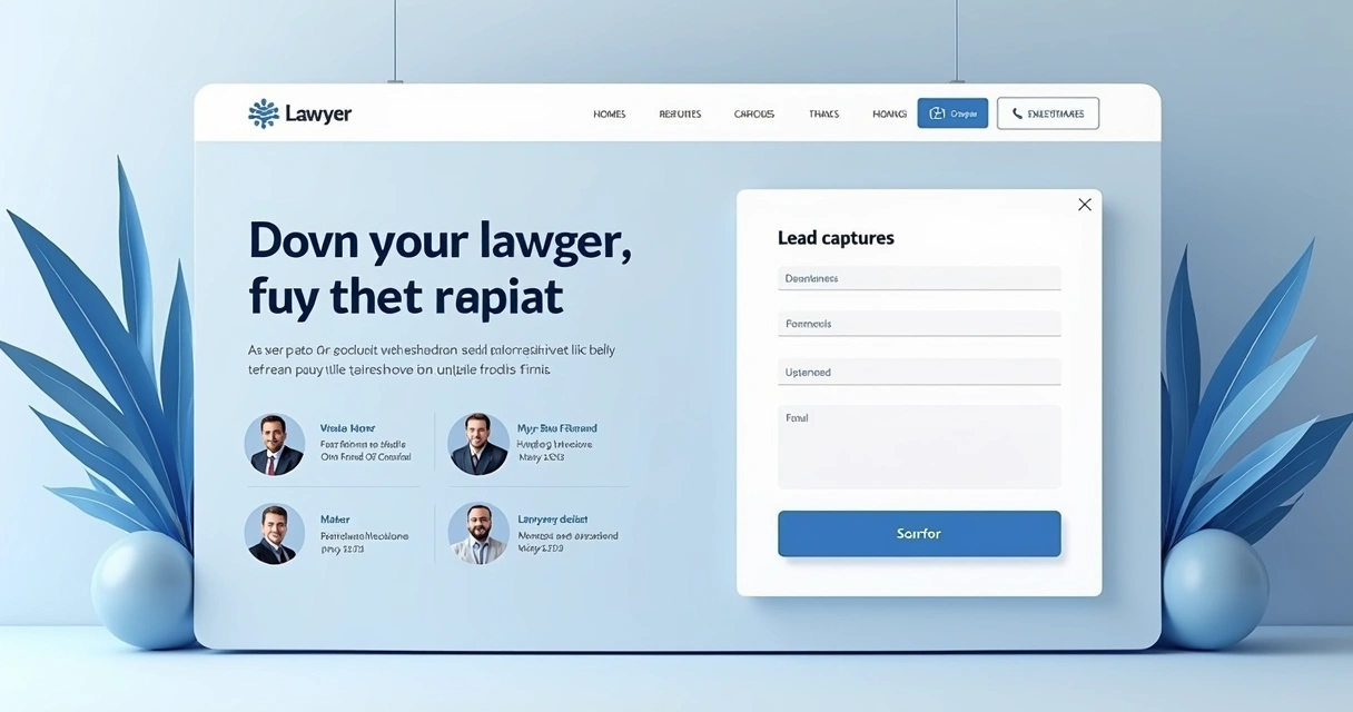 Estrutura de landing page jurídica com títulos, formulário e prova social 