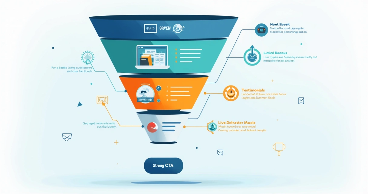 Estrutura visual de landing page com blocos de urgência e CTA 