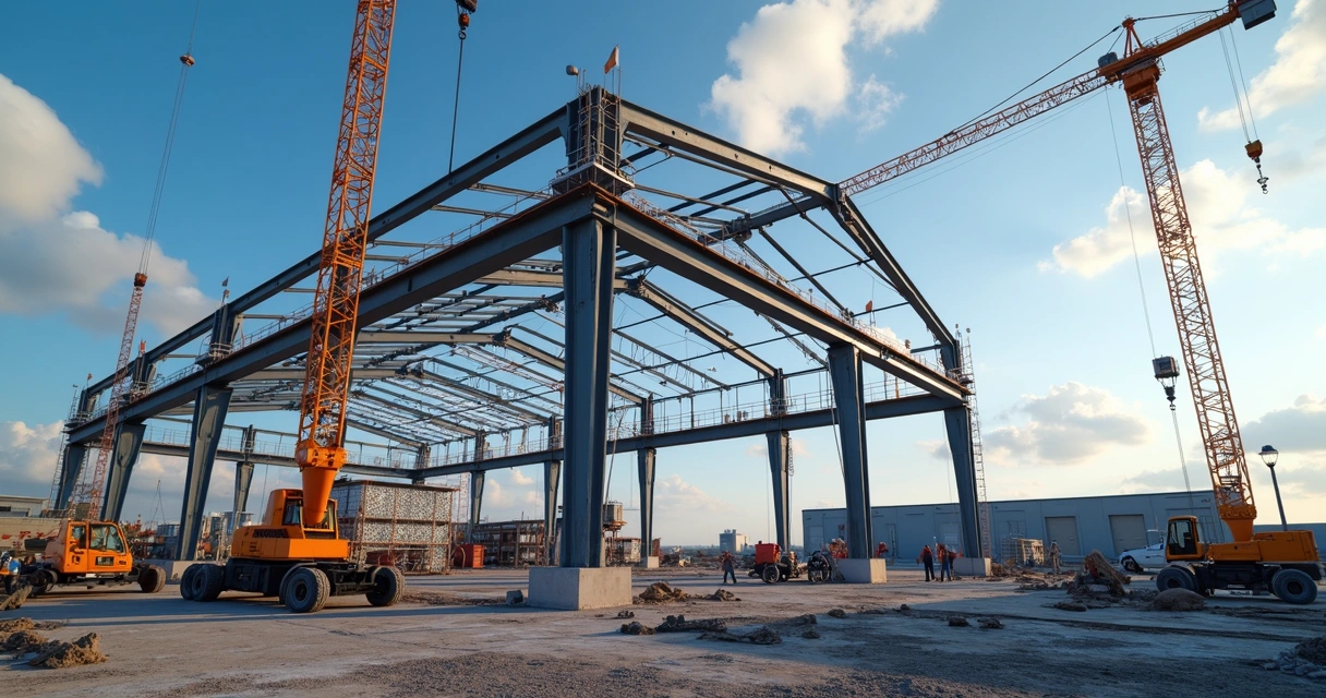 Montagem de estrutura metálica em obra civil aberta 