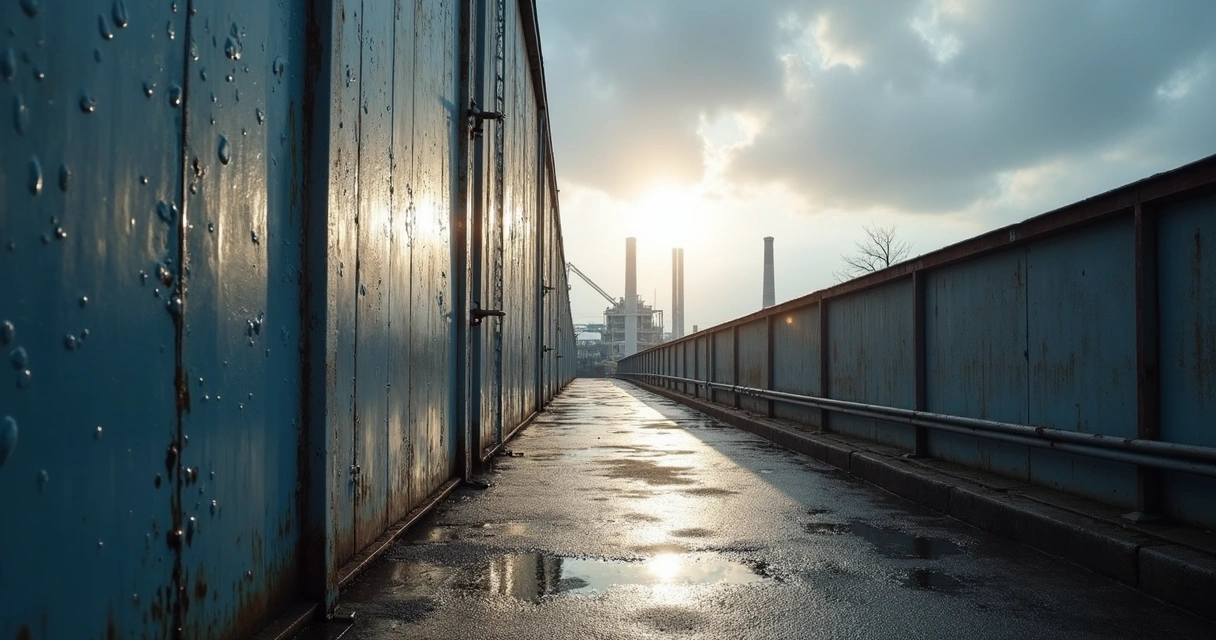 Estrutura metálica exposta a sol e chuva em área industrial