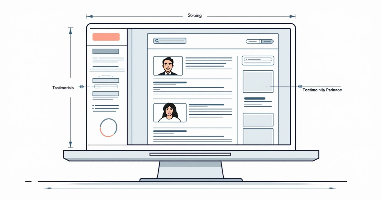 Visão geral de uma estrutura de landing page para advogados com destaque para as seções descritas acima. 