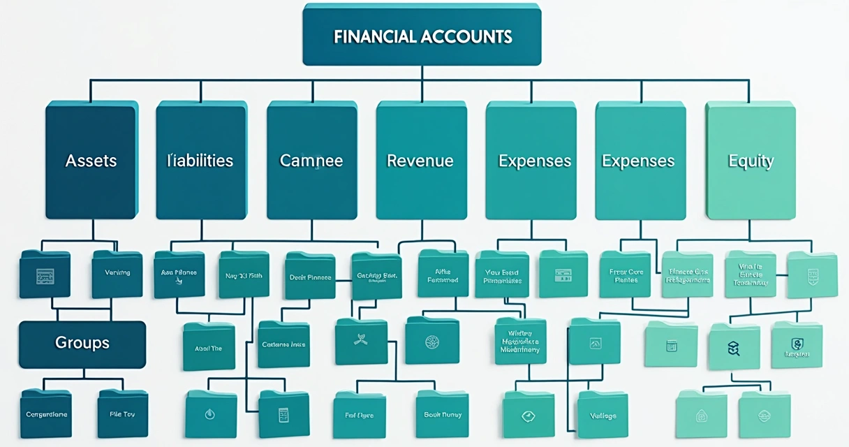 Estrutura de plano de contas ilustrada com grupos e subcontas 