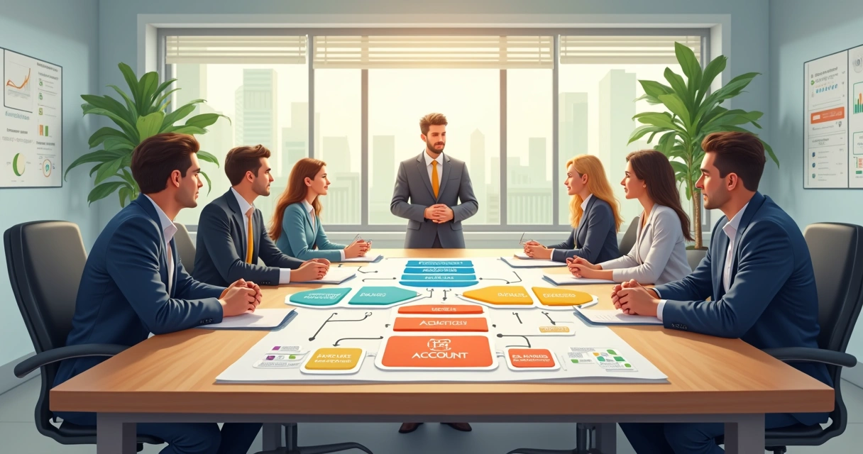 Fluxograma colorido mostrando a estrutura de um plano de contas empresarial, com divisão clara entre grupos de contas 
