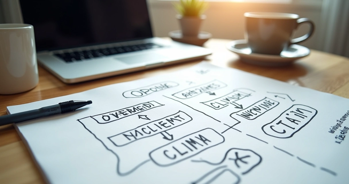 Esqueleto de roteiro de vídeo desenhado em papel 