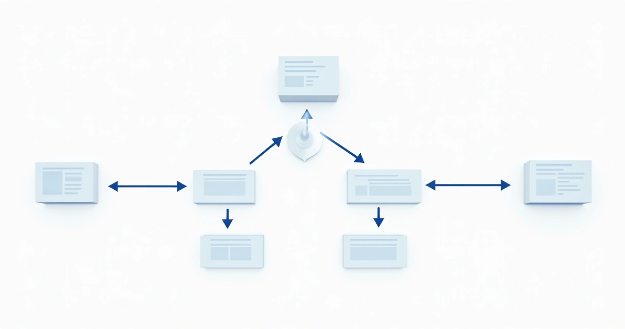 Diagrama simples de estrutura de site com seções conectadas. 