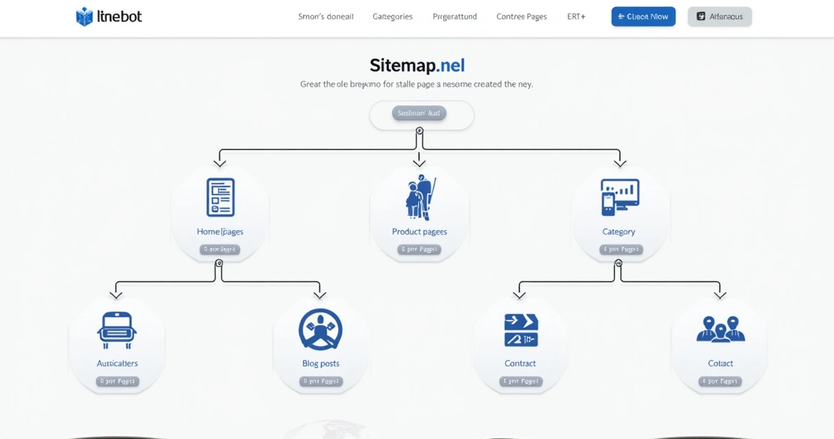 Estrutura exemplificada de sitemap.xml com categorias de site 