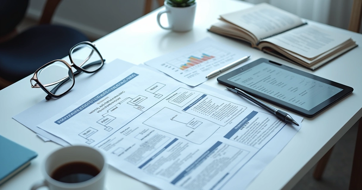 Diagrama societário e documentos corporativos sobre mesa
